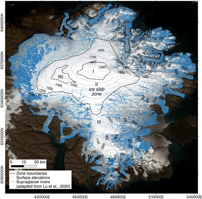 Devon Ice Cap with ice slabs and channels