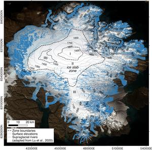 Devon Ice Cap with ice slabs and channels