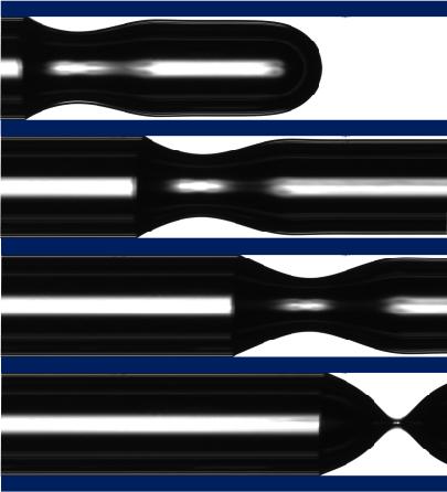 Sequence of Snapshots Showing Neck Shrinkage and Eventual Bubble Pinch-Off in a Capillary Tube