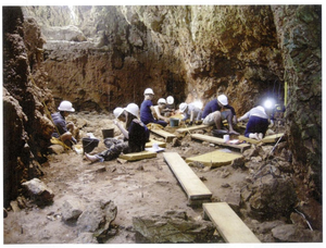 Excavations at the Lazaret Cave, France.