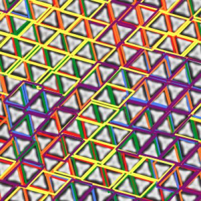 Achiral Triangles Form Chiral Super-Structures