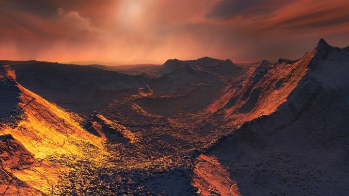 Artist's Impression of the Surface of a Super-Earth Orbiting Barnard's Star
