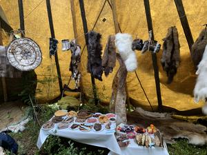 Local traditional foods displayed during a Bakaldyn in Kharyalakh