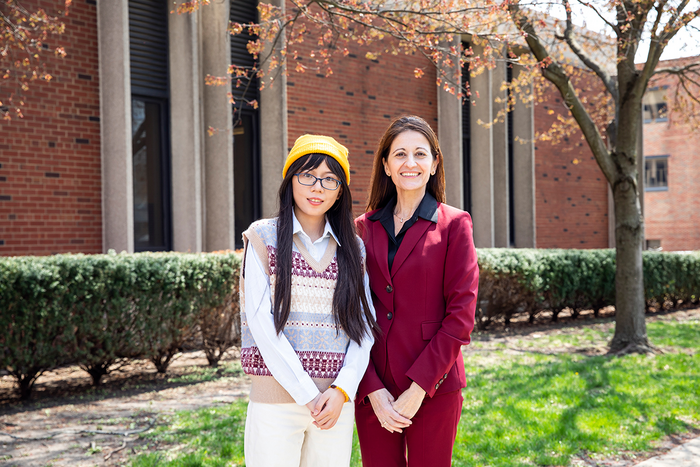 University of Illinois Ubana-Champaign Graduate student Binxin Fu, left, and civil and environmental engineering professor Rosa Espinosa-Marza