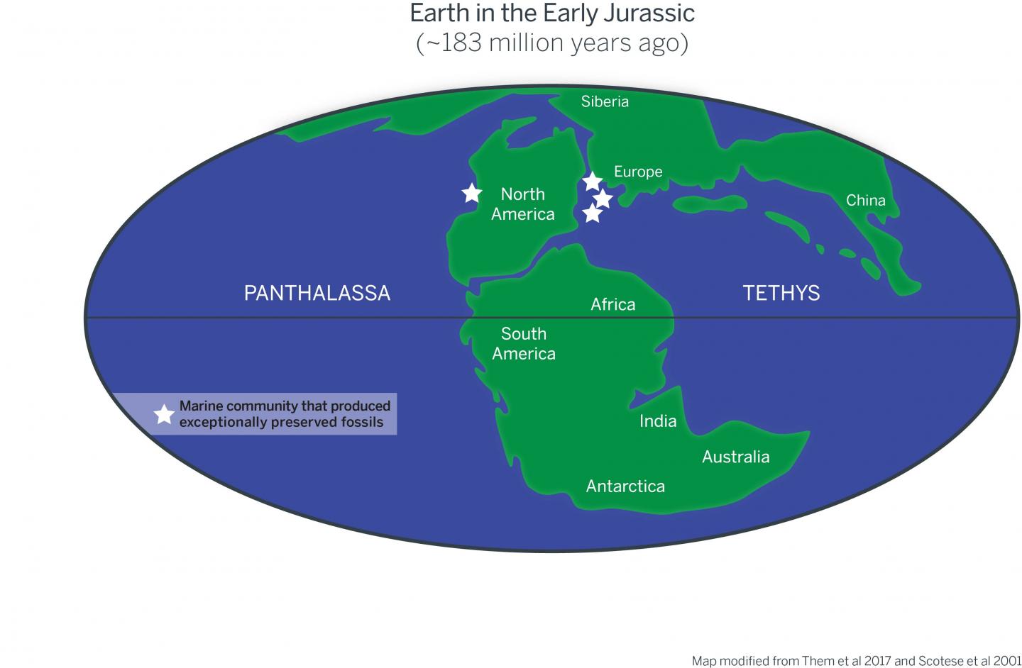 Jurassic Map with Fossil Sites