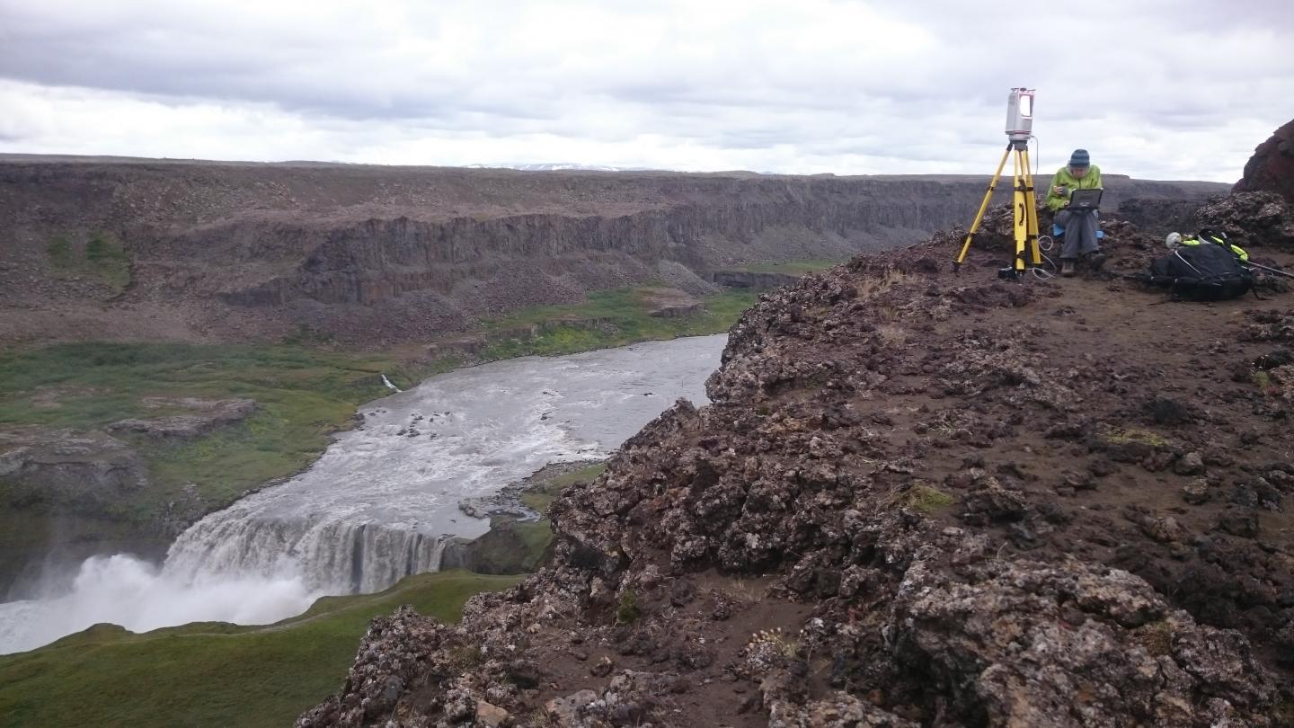 Field Work at Hafragilsfoss Waterfall on the Jökulsá á Fjöllum River in North-East Iceland