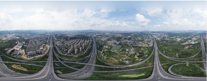 Panoramic aerial photography of the Qilin transportation hub in suburban Nanjing, where the three-dimensional technology recorded the constructed terrain and surface features in two dimensions.