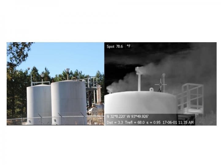 Photographs of Gas Storage Tank Taken with Visible and Infrared Cameras