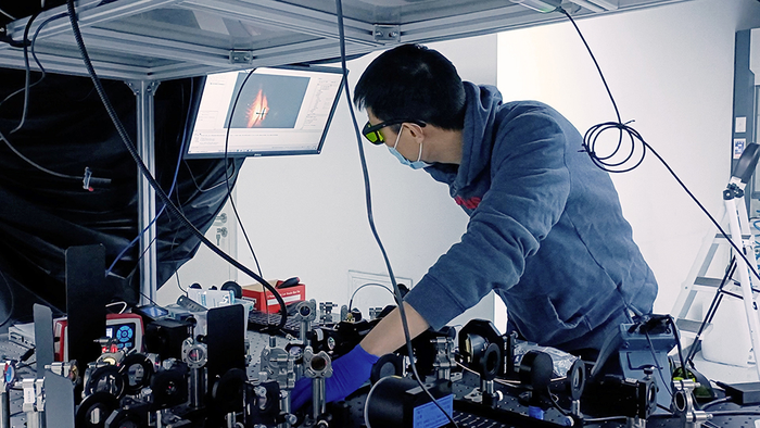 Jianbo Yin working in his new research lab