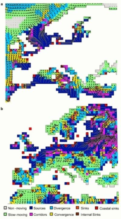 European Patterns of Climate Velocity Trajectory Classes