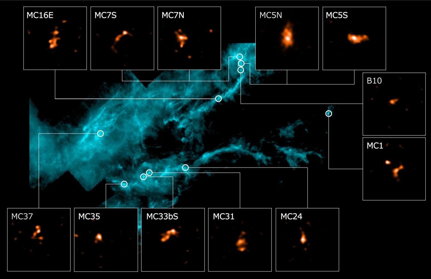 おうし座分子雲とそれに含まれる多数の分子雲コア