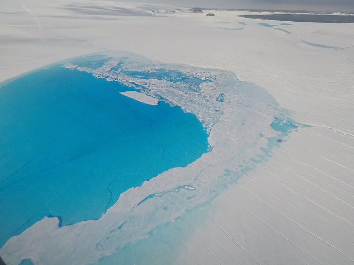 Meltwater lake on the Sørsdal Glacier, East Antarctica.