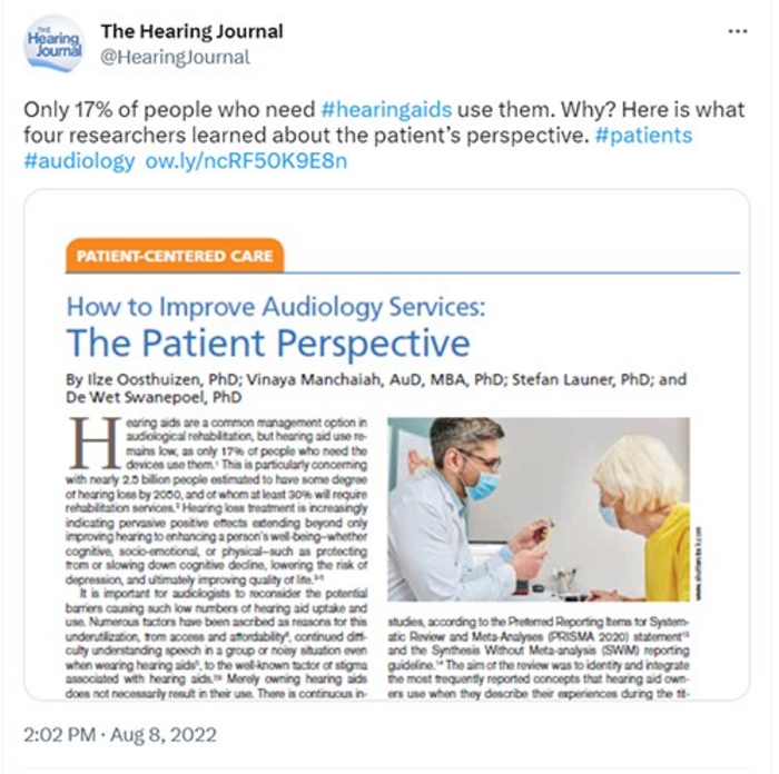 Tweet The Hearing Journal [IMAGE] EurekAlert! Science News Releases