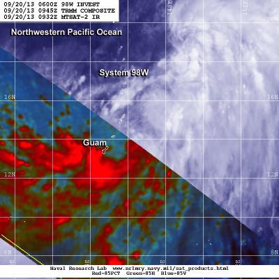 System 98W Over Guam