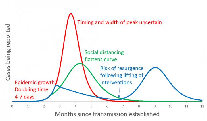 Rate of infection with different measures in place