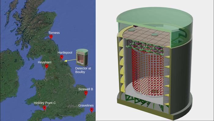 Schematic of the antineutrino detector and reactors