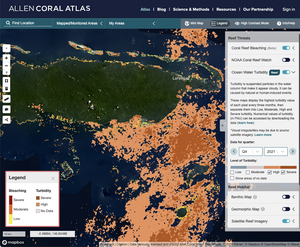 The Allen Coral Atlas monitors turbidity and coral bleaching off the coast of Papua New Guinea.