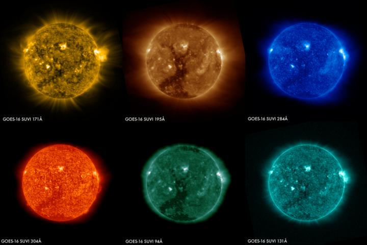 Six Images of the Sun from the GOES-16 SUVI Instrument