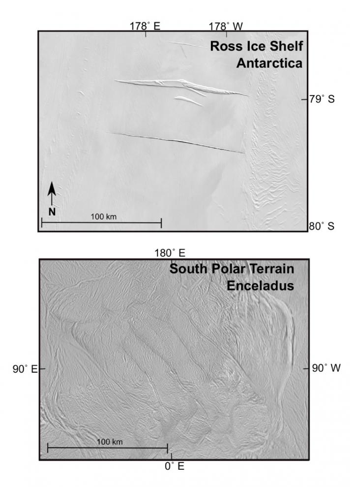 Comparing Ross Ice Shelf to Enceladus
