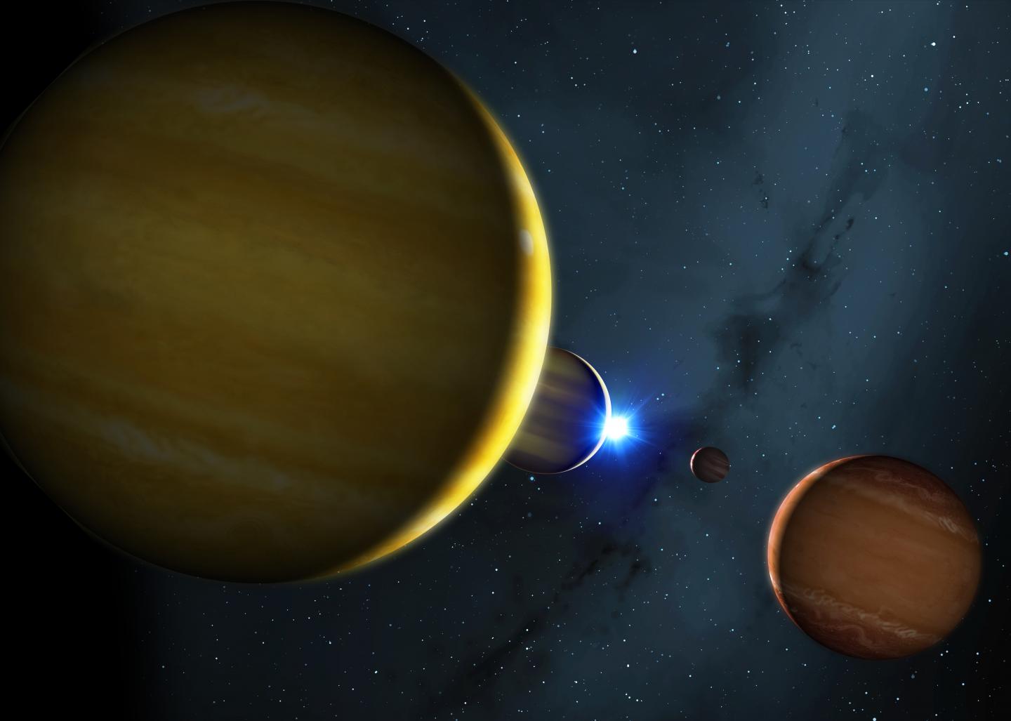 Artist's Impression of the Four Planets of the HR 8799 System and Its Star