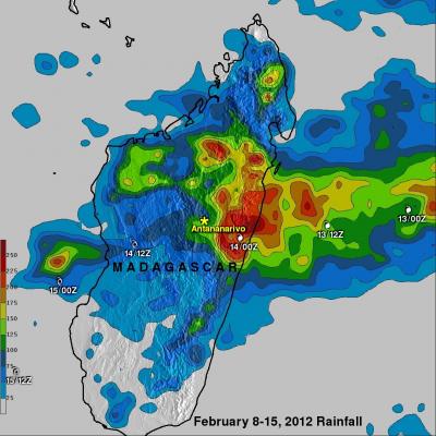 NASA Rainfall Totals from Cyclone Giovanna
