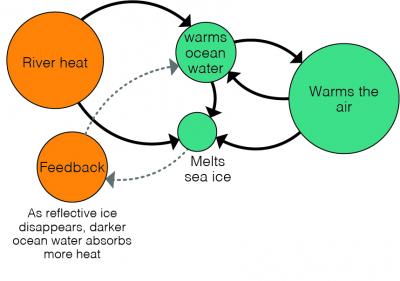 Arctic river-related heat sinks/sources