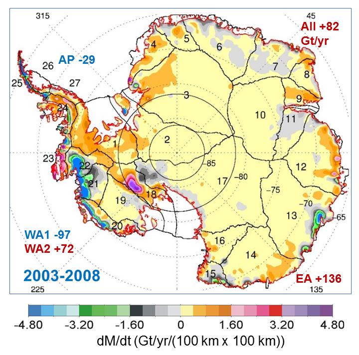 Rates of Mass Changes from ICESat 2003-2008 over Antarctica