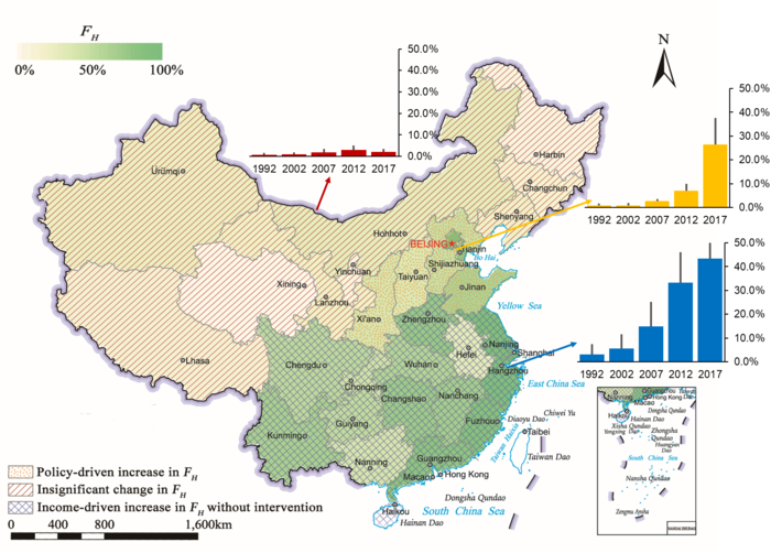 Spatial distribution of the national average time-sharing fraction of E&G for heating (FH)