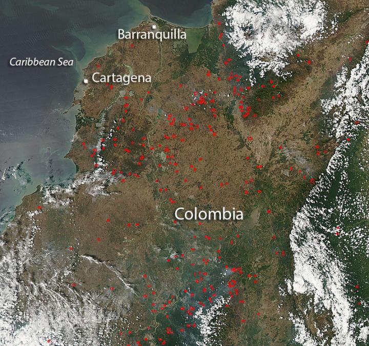 Fires Throughout Colombia, South America