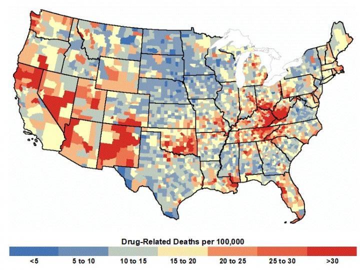 Drug-related Mortality Rates are Not Randomly Distributed Across the US