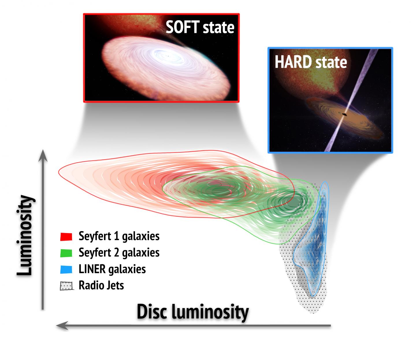 Supermassive black holes in active galaxies show accretion states similar to those seen in stellar-mass black holes in our galaxy