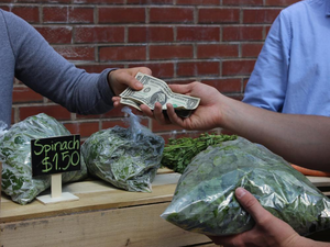 money changing hands at farmer's market