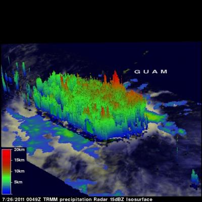 3-D image of Tropical Depression 11W's rainfall and cloud heights