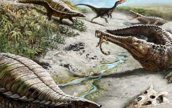 Illustration Showing Dinosaur, Fire and Dry Land