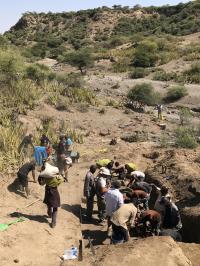 Excavation at Ewass Oldupa uncovering fossils and Oldowan stone tools