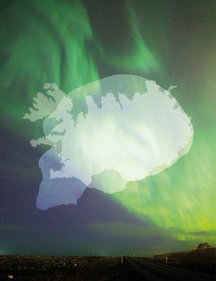 Neanderthal skull over Iceland