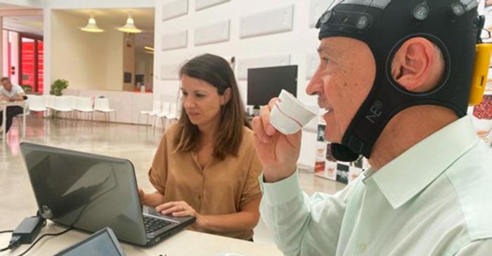An example of panelist monitored during electroencephalogram recording at the ‘International Coffee Tasting 2022, Summer Session’, hosted at the Mumac Academy premises in Binasco, Milan, Italy, in July 2022.