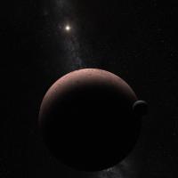 Artist's Concept Shows the Distant Dwarf Planet Makemake and Its Newly Discovered Moon