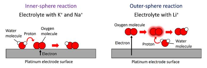 Inner- and outer-sphere pathways dependent on electrolyte cations for oxygen reduction reaction