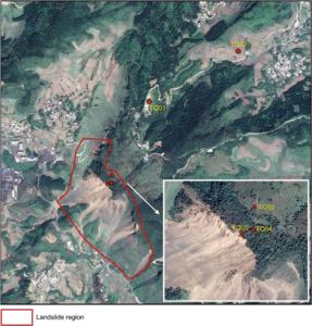 The layout of the GNSS monitoring stations in the Tengqing landslide.