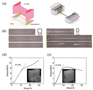 The size-dependent mechanical properties of PμSL printed microfibers and microlattices.