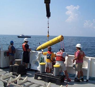 MBARI AUV Being Lowered into the Waters of the Gulf of Mexico