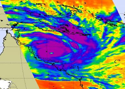 NASA AIRS Infrared Image of Cyclone Yasi