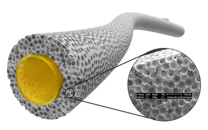 A pro-healing vascular graft under development at the University of Washington based upon a wall structure with 40 micron interconnected pores