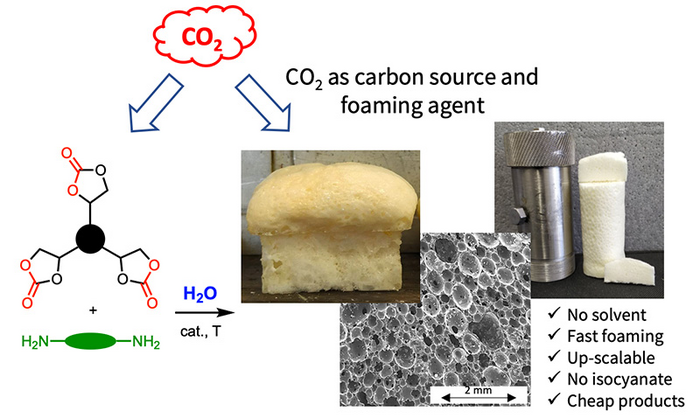 Water and carbon dioxide to produce isocyanate-free polyurethane foams