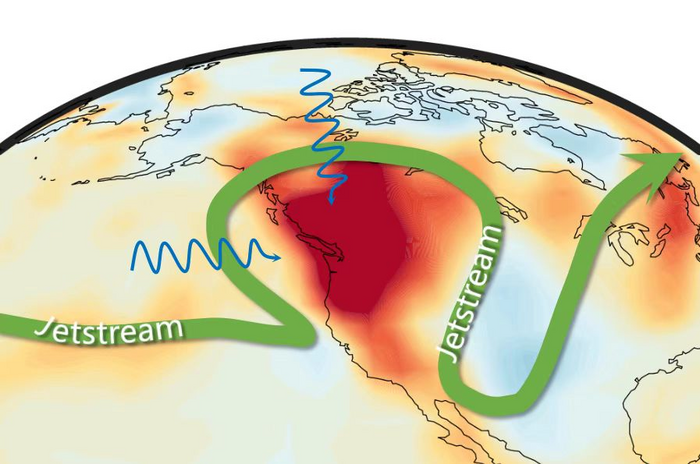 Schematic diagram of heatwave in western North America during late June of 2021