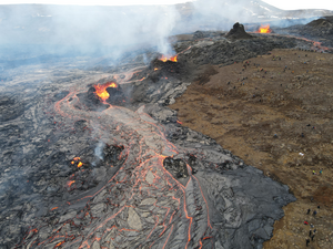 Fagradalsfjall eruption site viewed from above