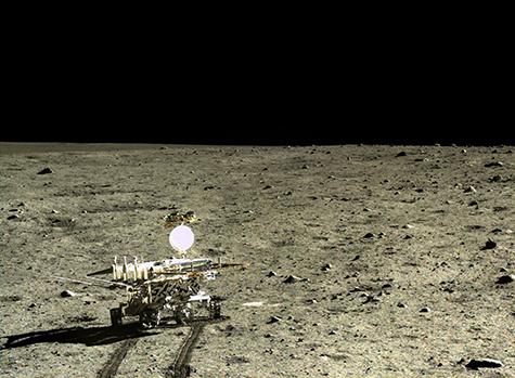 Chinese Rover Setting out across Lunar Crater