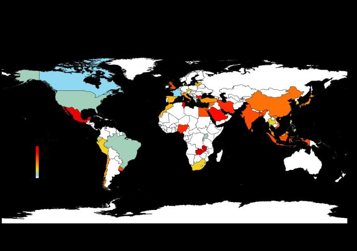 Map showing multi-antibiotic resistance worldwide