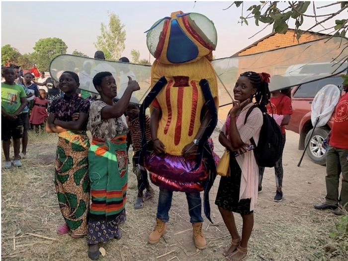 Tsetse fly costume as part of the performance